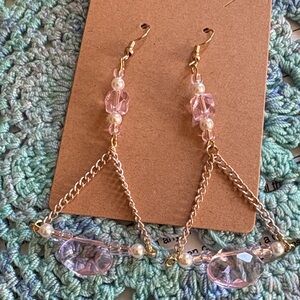 Elegant Pink and Gold Dangle Earrings